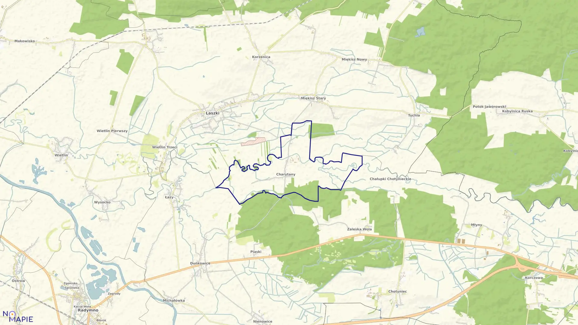 Mapa obrębu CHARYTANY w gminie Laszki