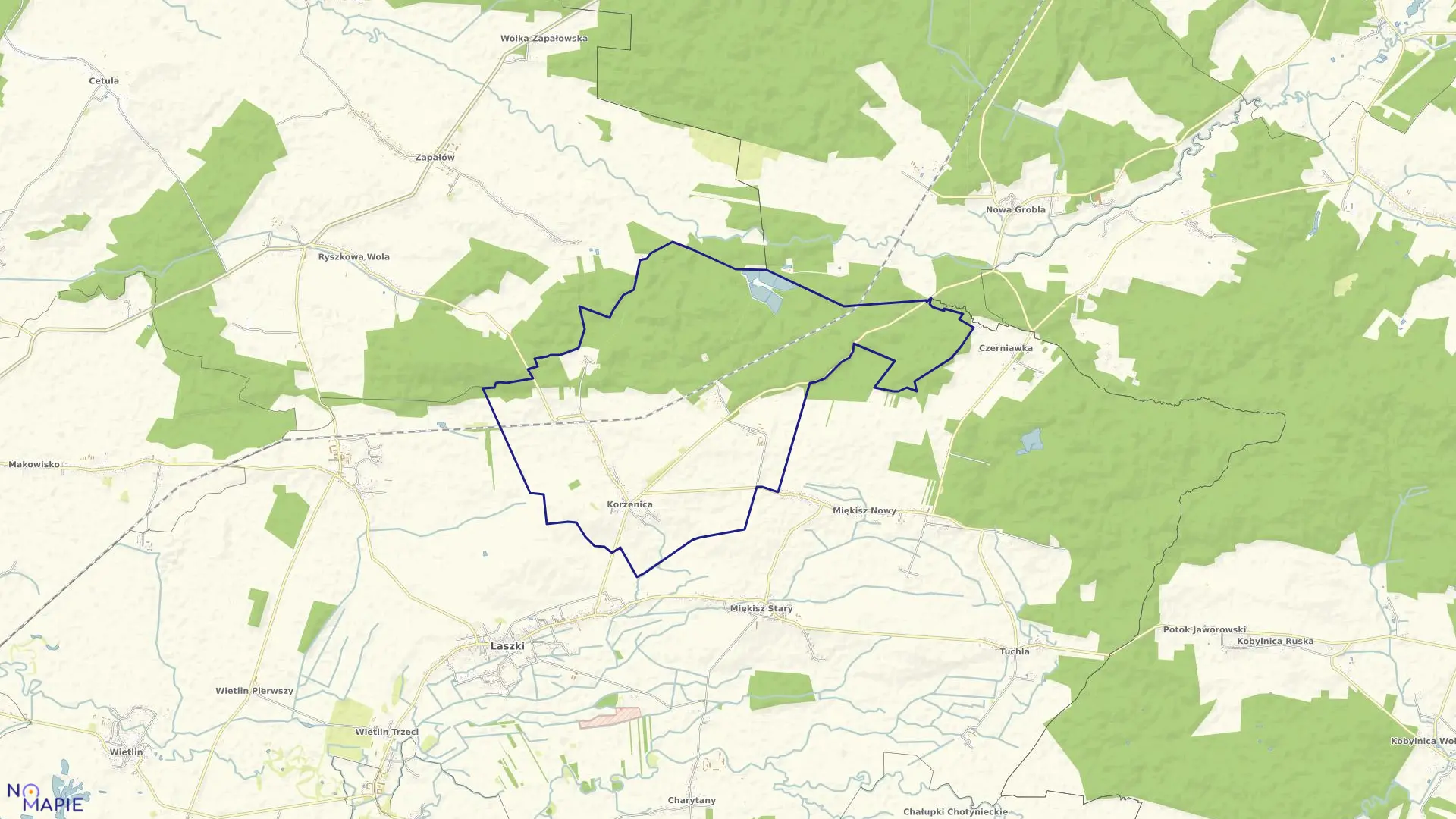 Mapa obrębu KORZENICA w gminie Laszki