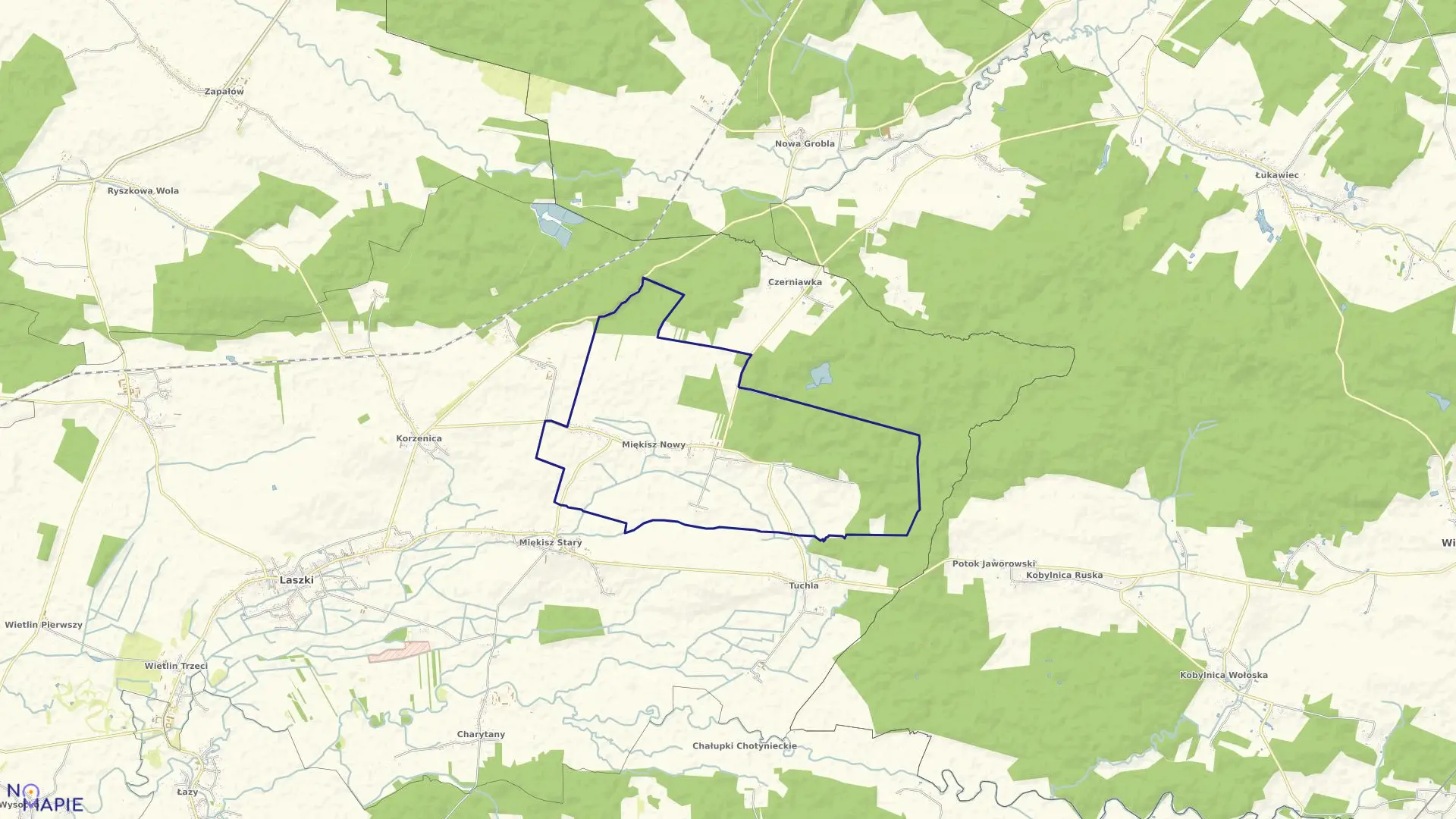 Mapa obrębu MIĘKISZ NOWY w gminie Laszki